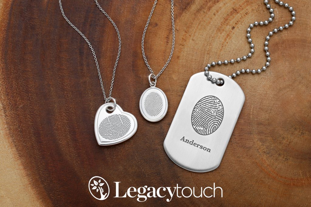 Three fingerprint engraved necklaces by Legacy Touch